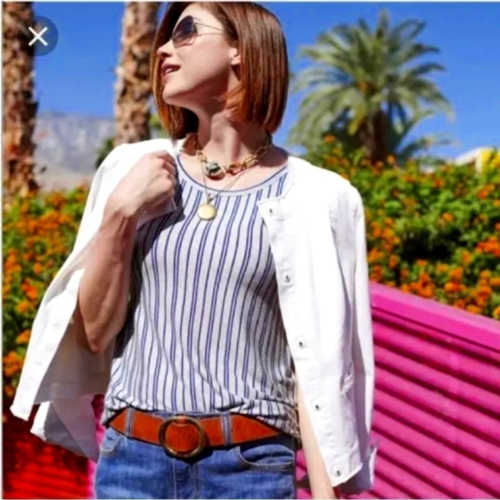 Cabi Short Sleeve Striped Electric Blue Ticker Tee T Shirt Small